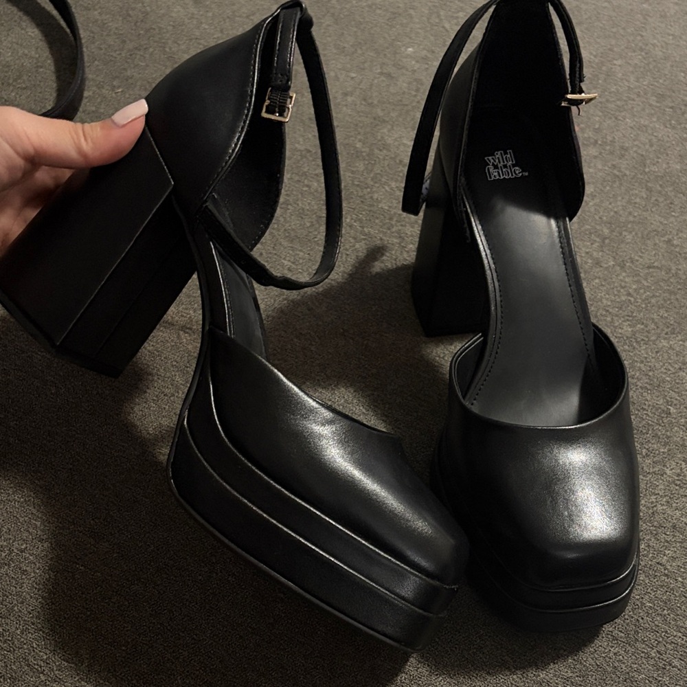 wild fable Black Chunky Platform Ankle-Strap Heels